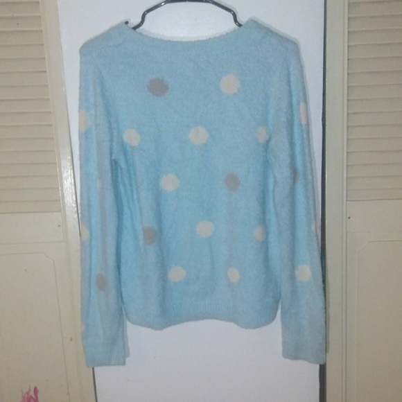 LC Lauren Conrad Sweaters - Lauren Conrad Blue Polka Dot Fuzzy Sweater Sz M